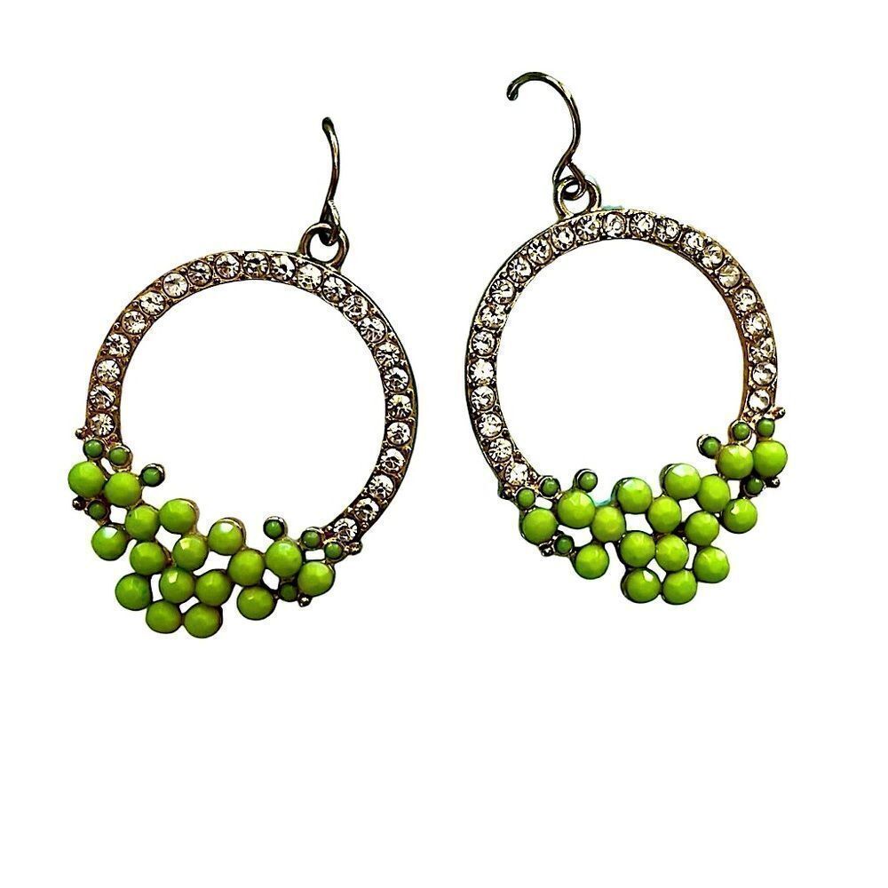 🌴 Green Beaded Rhinestone Dangle Earrings